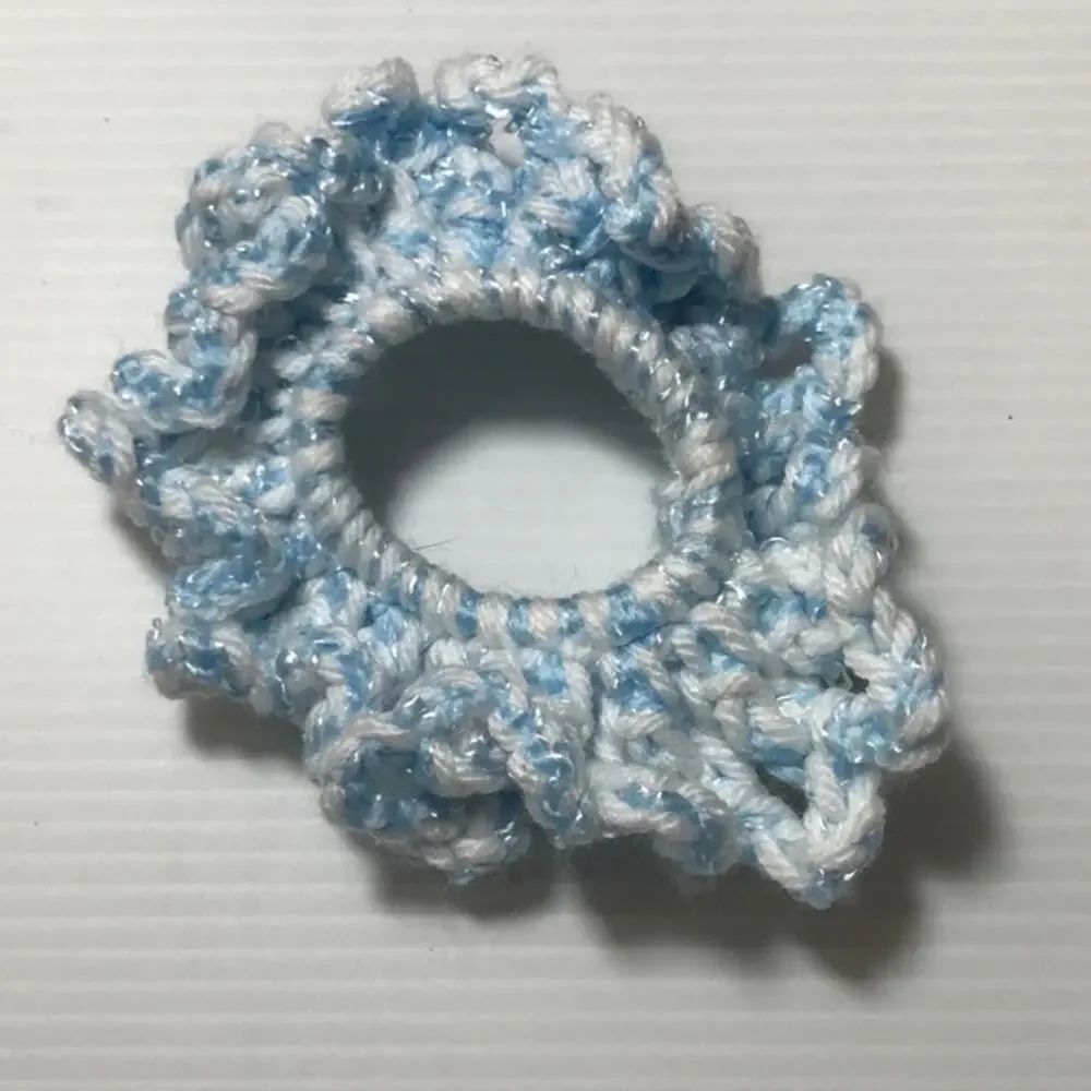 NWT Sparkly Blue White Handmade Crocheted Hair Scrunchie